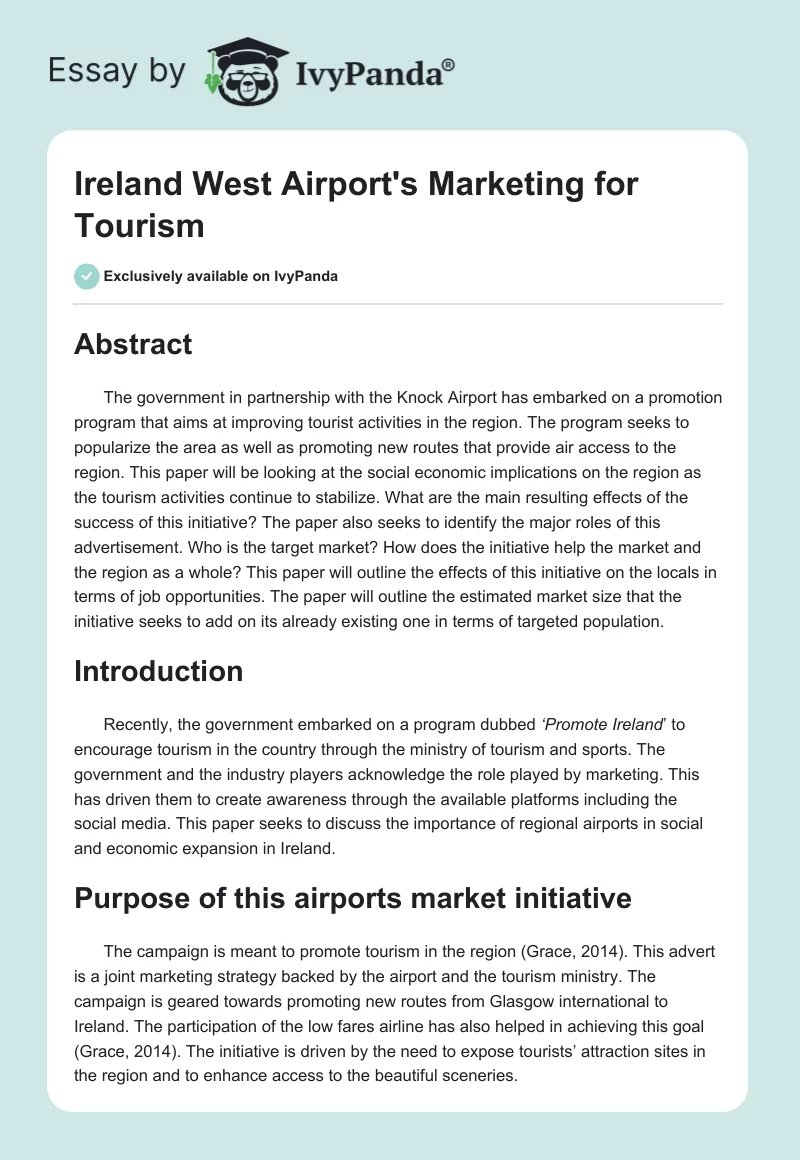 Ireland West Airport's Marketing for Tourism. Page 1