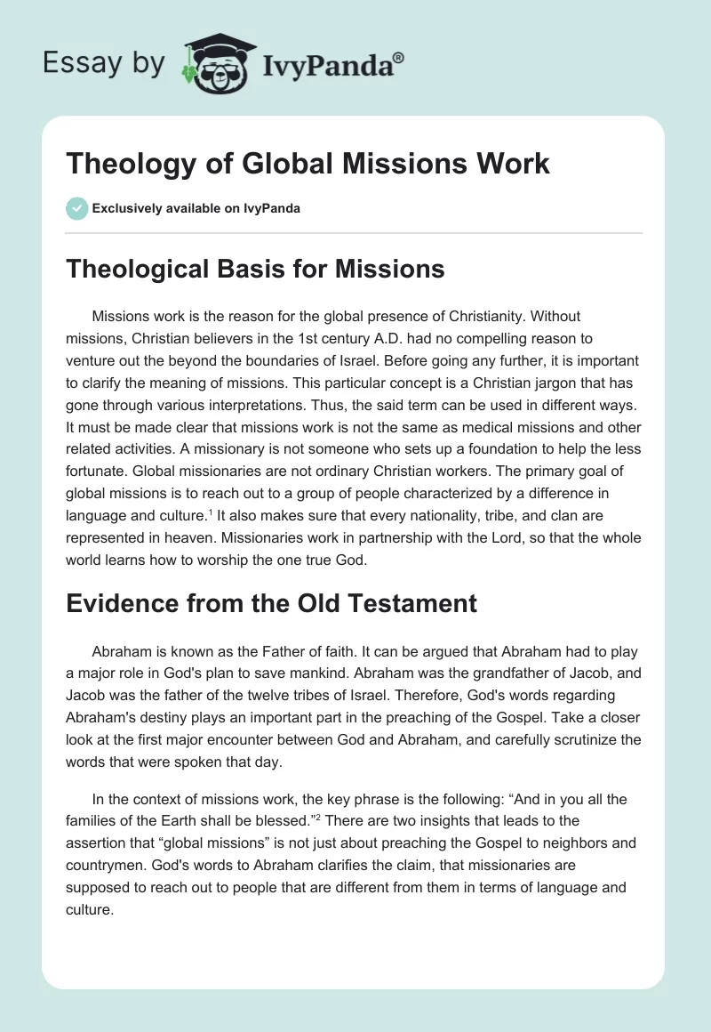 Theology of Global Missions Work. Page 1