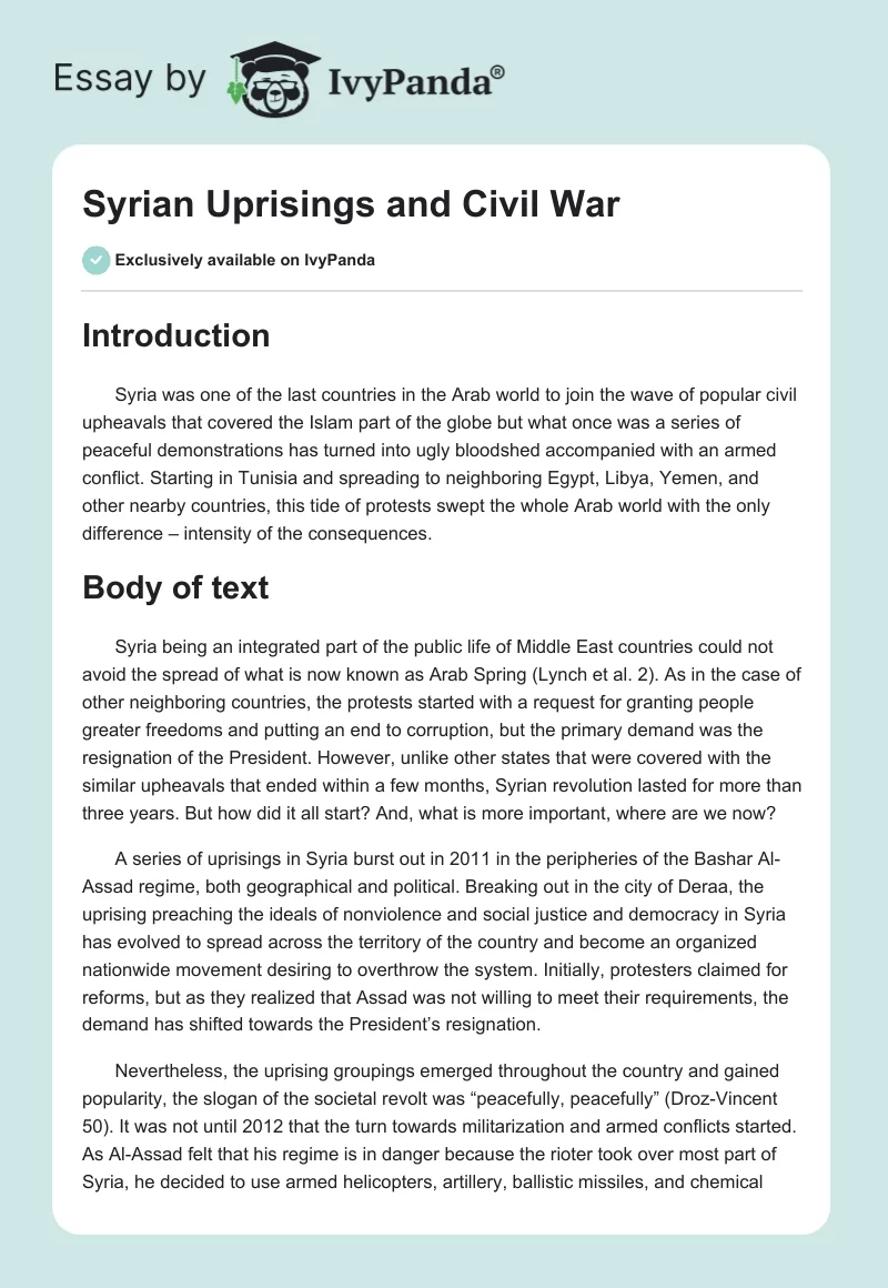 Syrian Uprisings and Civil War. Page 1