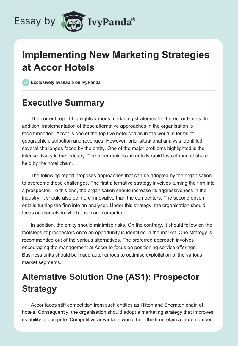 Implementing New Marketing Strategies at Accor Hotels. Page 1