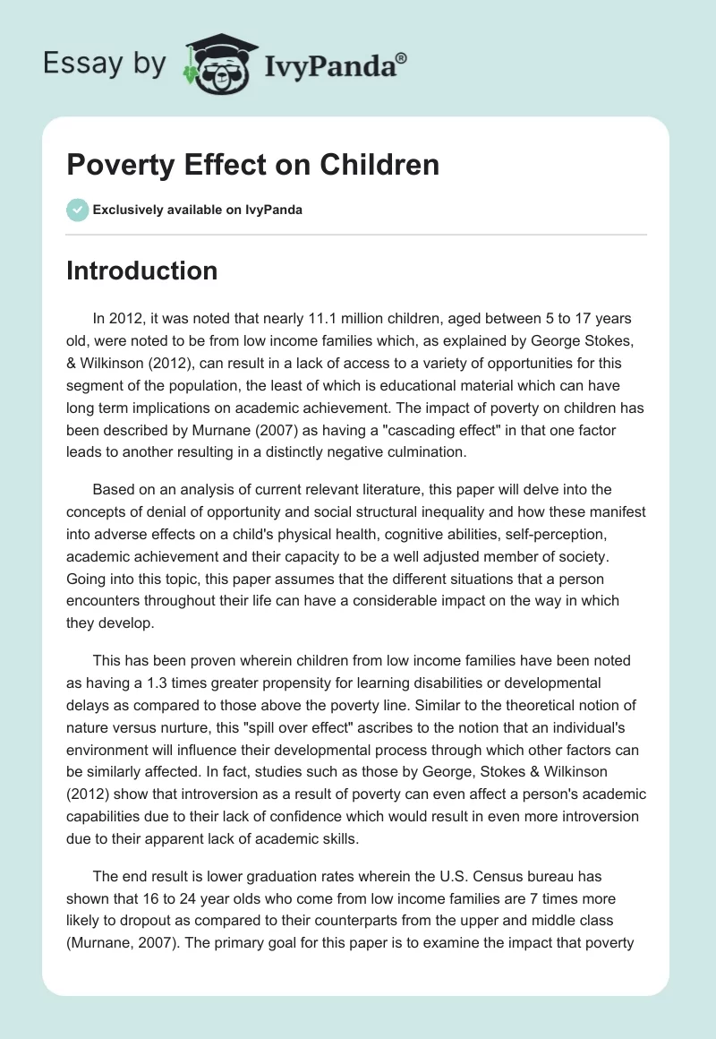 Poverty Effect on Children. Page 1