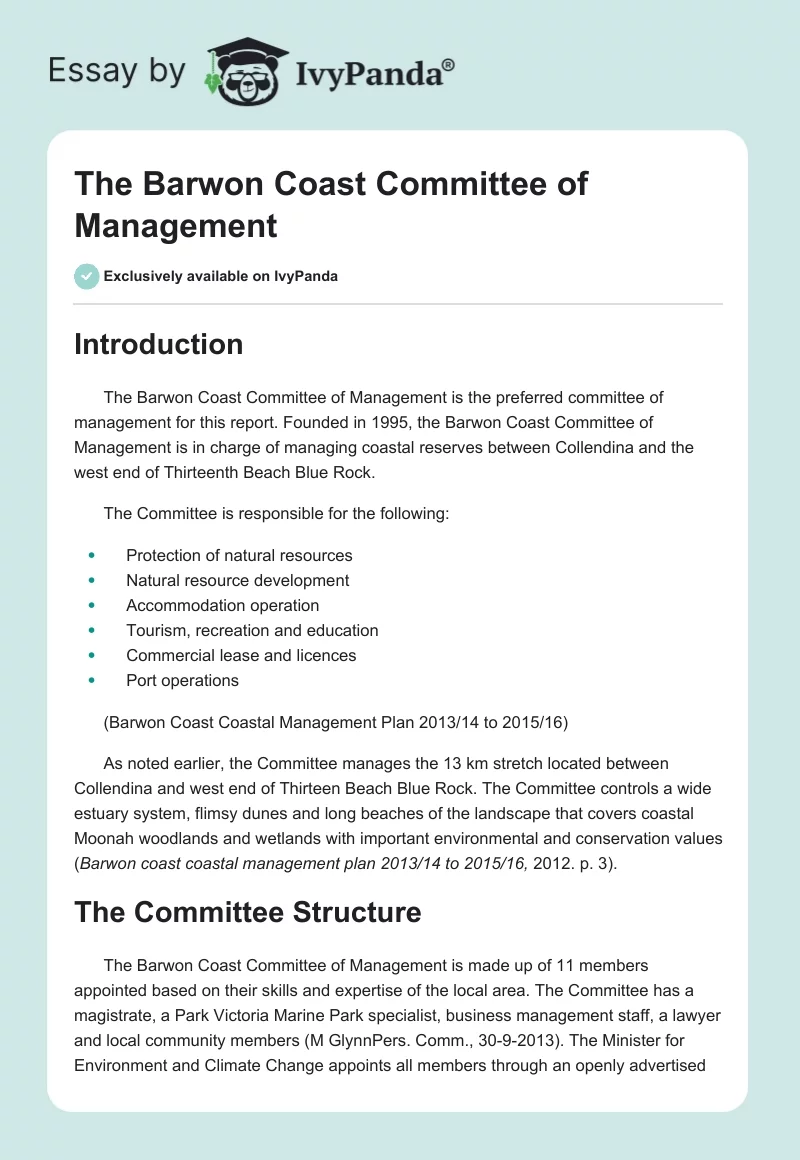 The Barwon Coast Committee of Management. Page 1