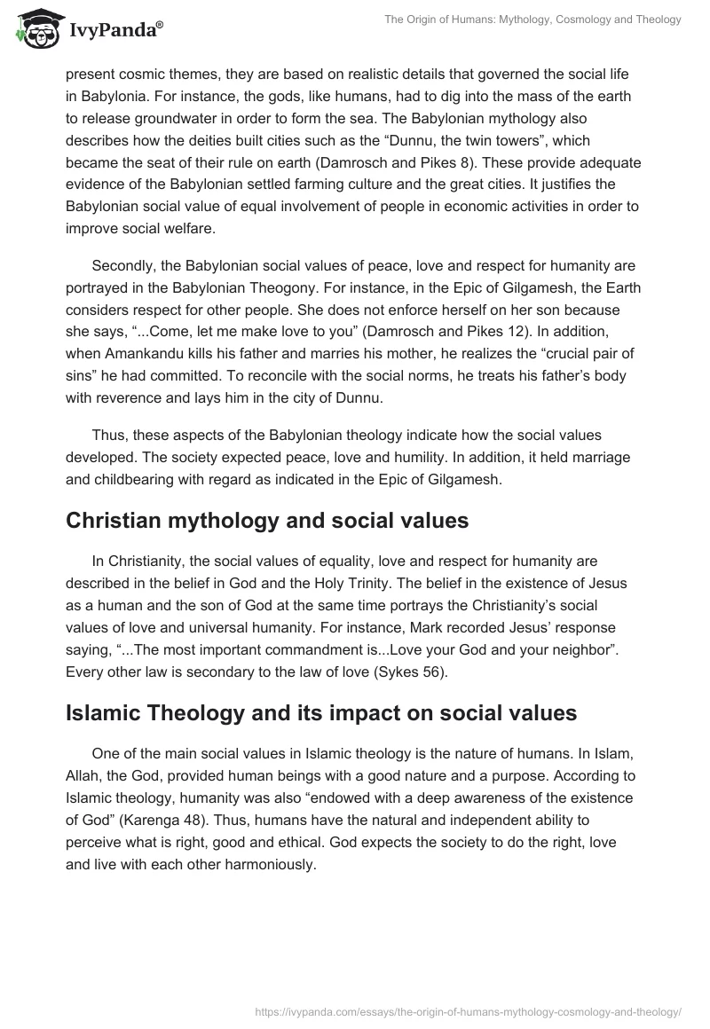 The Origin of Humans: Mythology, Cosmology and Theology. Page 2