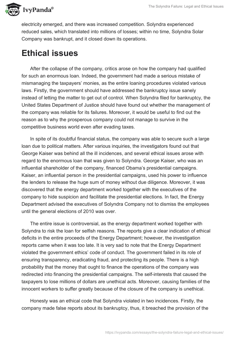 The Solyndra Failure: Legal and Ethical Issues. Page 2