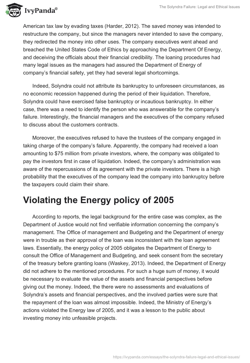 The Solyndra Failure: Legal and Ethical Issues. Page 3