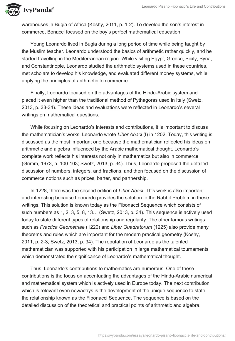Leonardo Pisano Fibonacci's Life and Contributions. Page 2