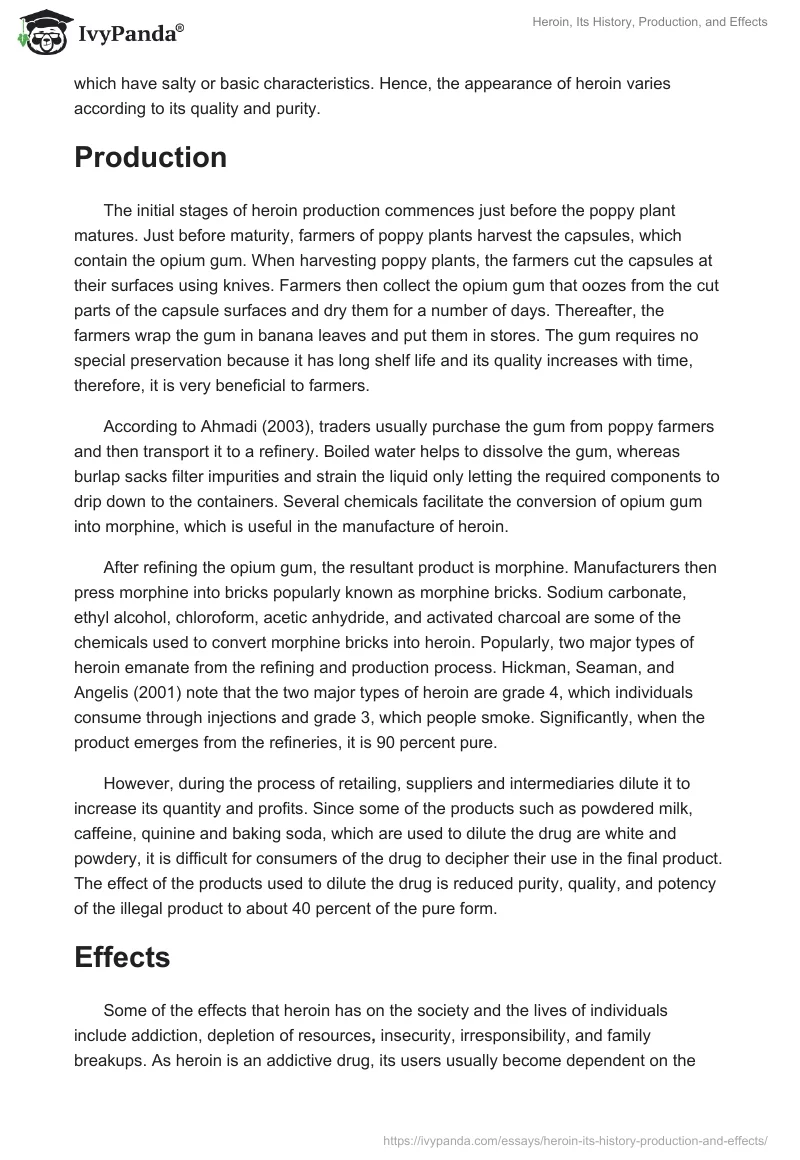 Heroin, Its History, Production, and Effects. Page 3