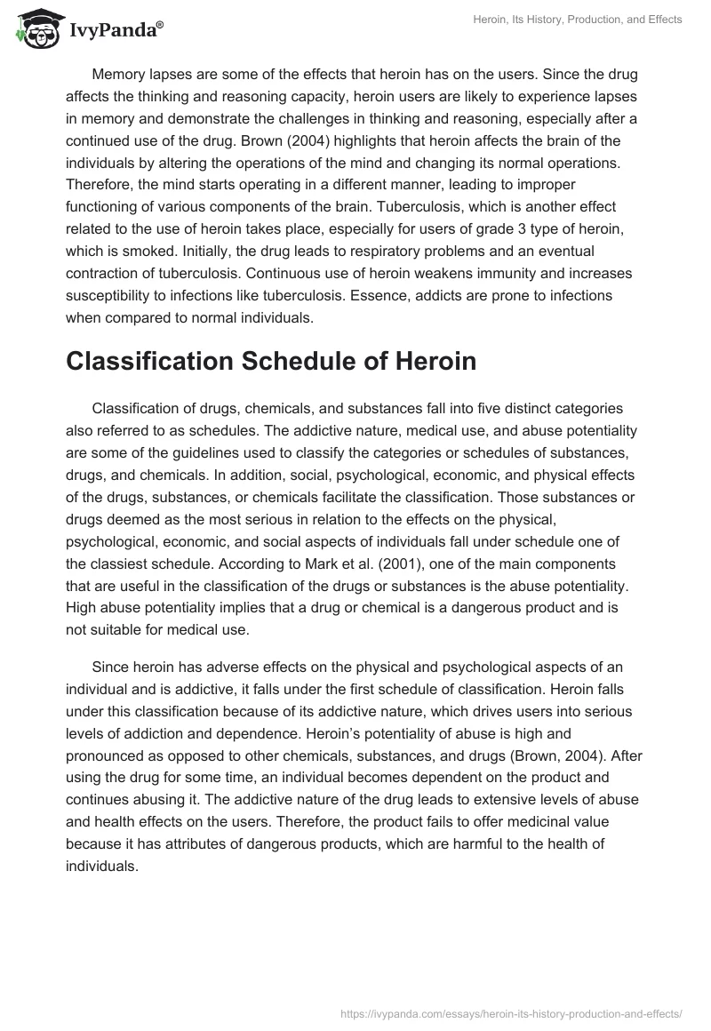 Heroin, Its History, Production, and Effects. Page 5