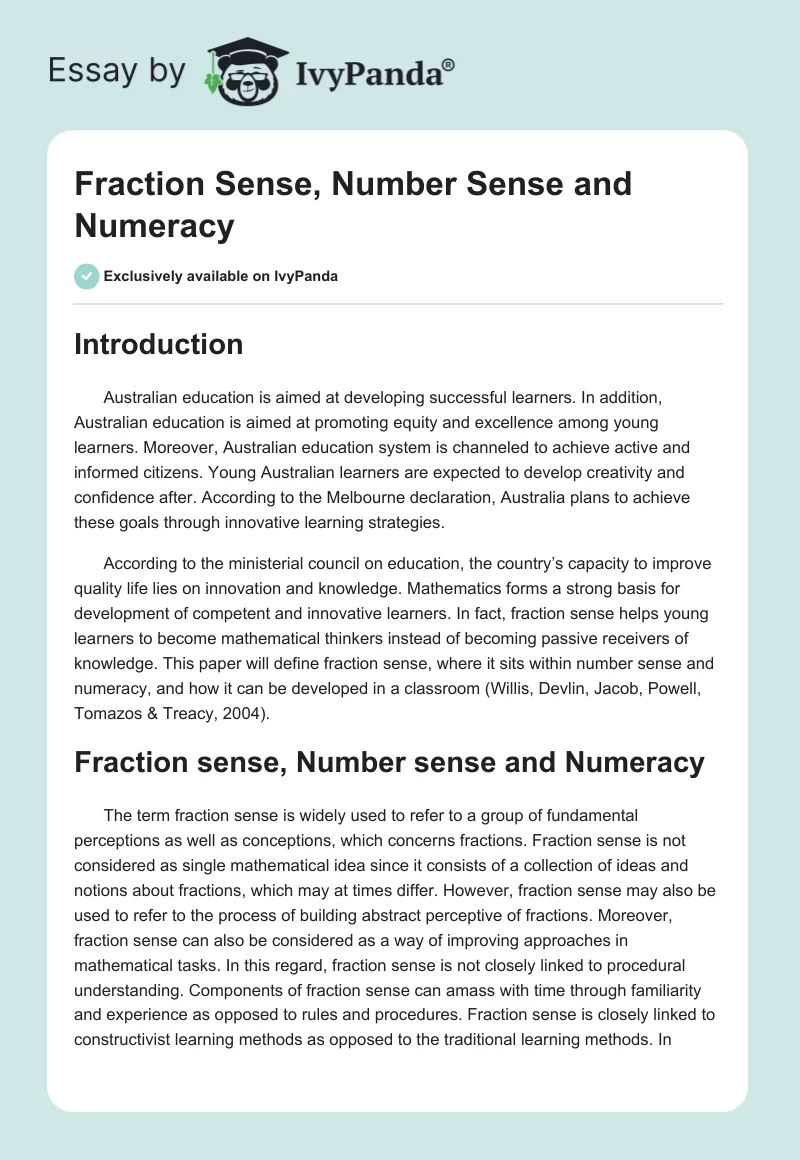Fraction Sense, Number Sense and Numeracy. Page 1