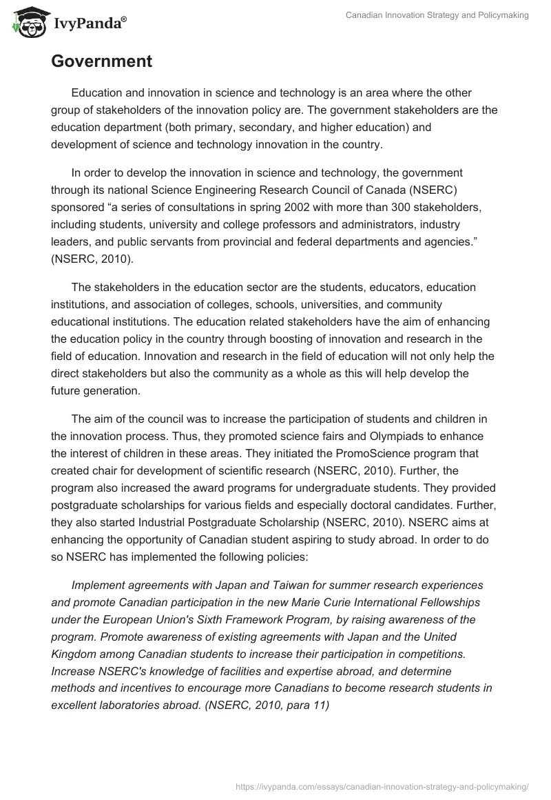 Canadian Innovation Strategy and Policymaking. Page 4