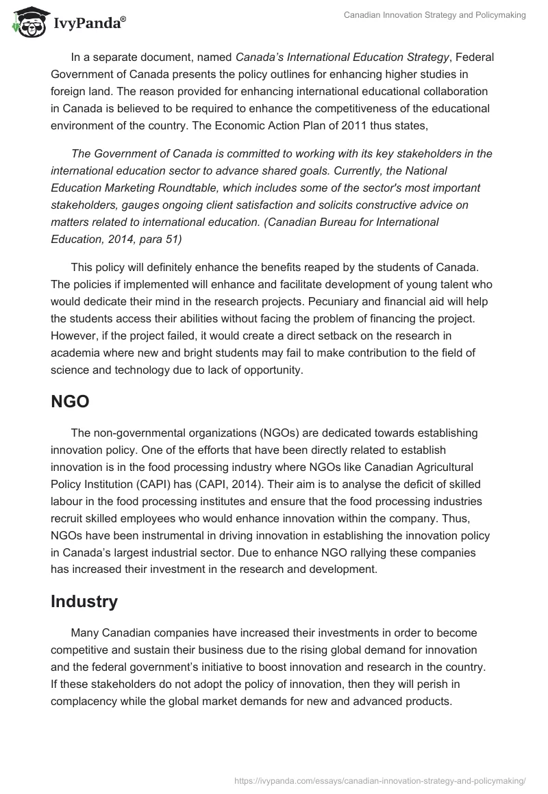 Canadian Innovation Strategy and Policymaking. Page 5