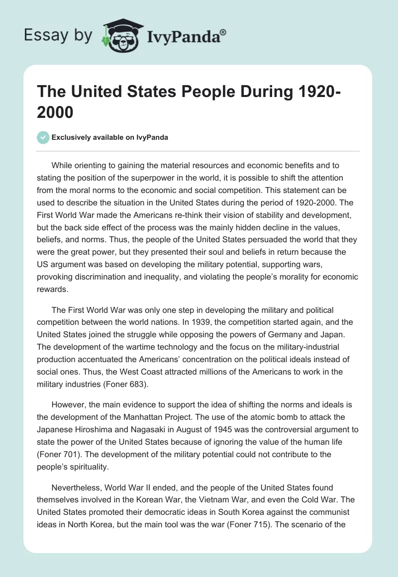 The United States People During 1920-2000. Page 1