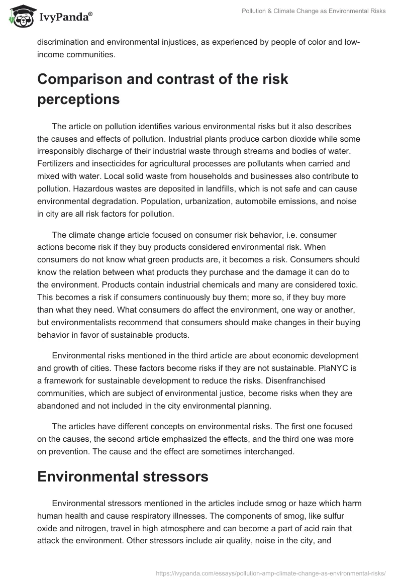 Pollution & Climate Change as Environmental Risks. Page 3
