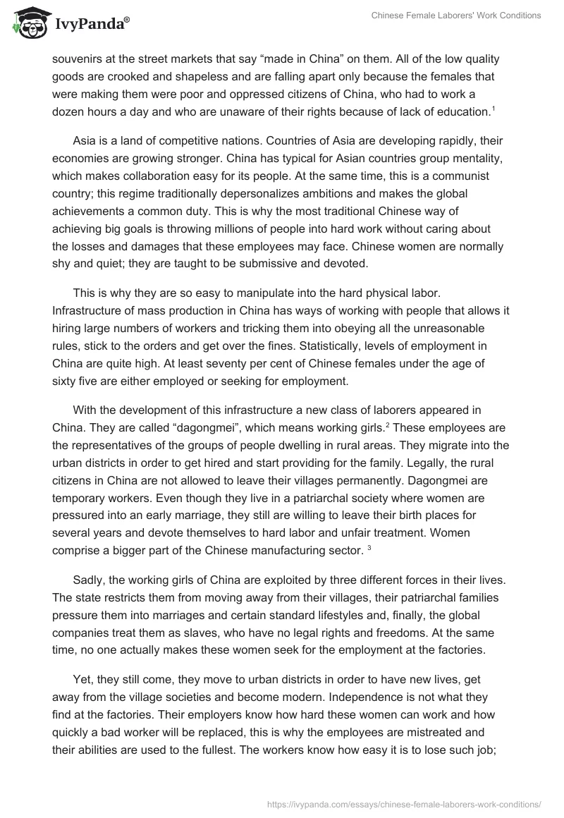 Chinese Female Laborers' Work Conditions. Page 2