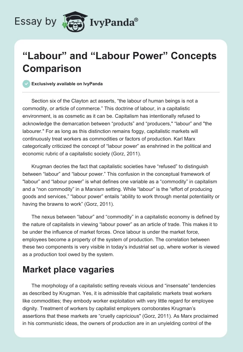 “Labour” and “Labour Power” Concepts Comparison. Page 1