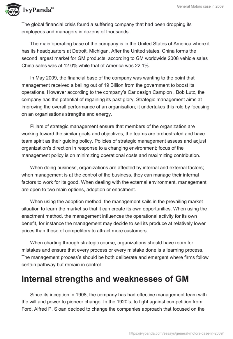 General Motors case in 2009. Page 2