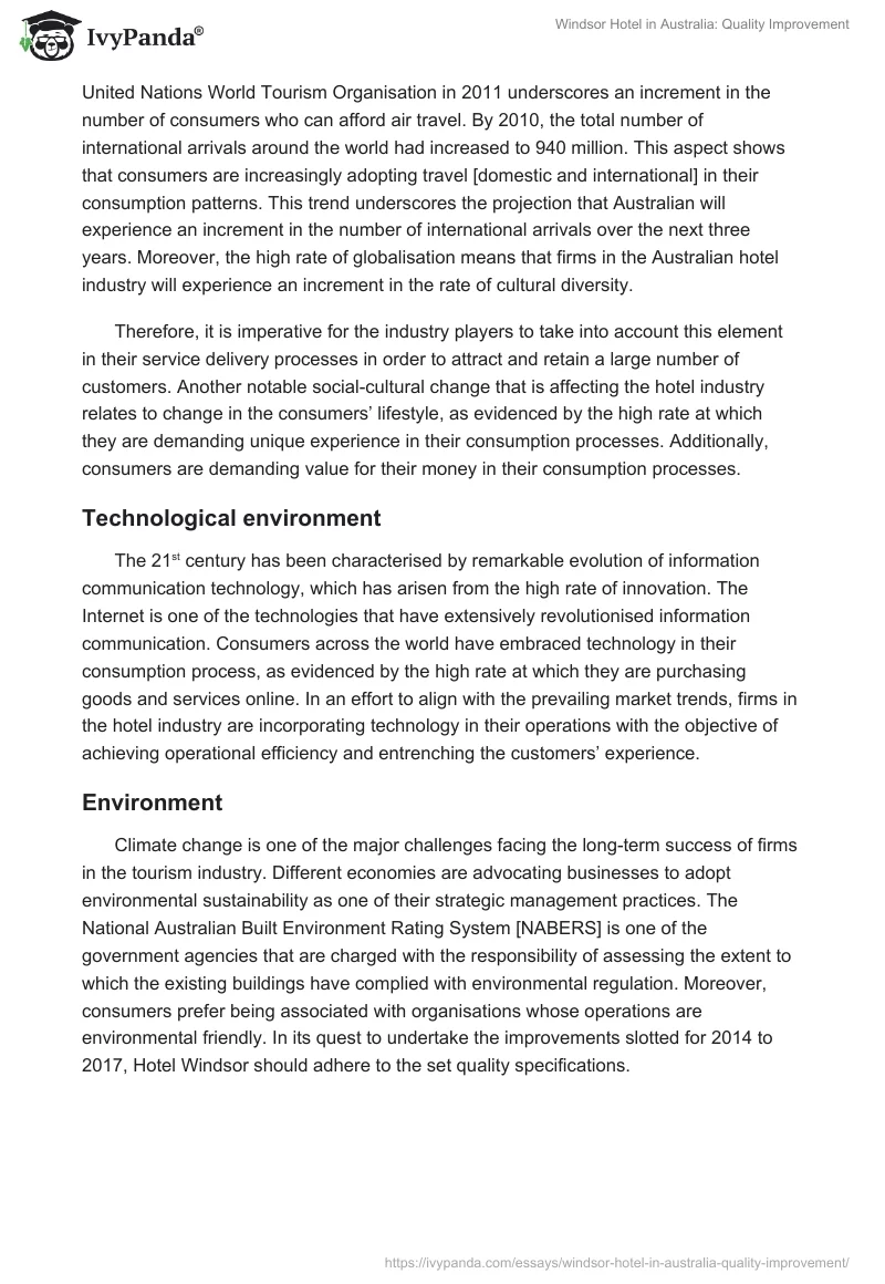 Windsor Hotel in Australia: Quality Improvement. Page 5