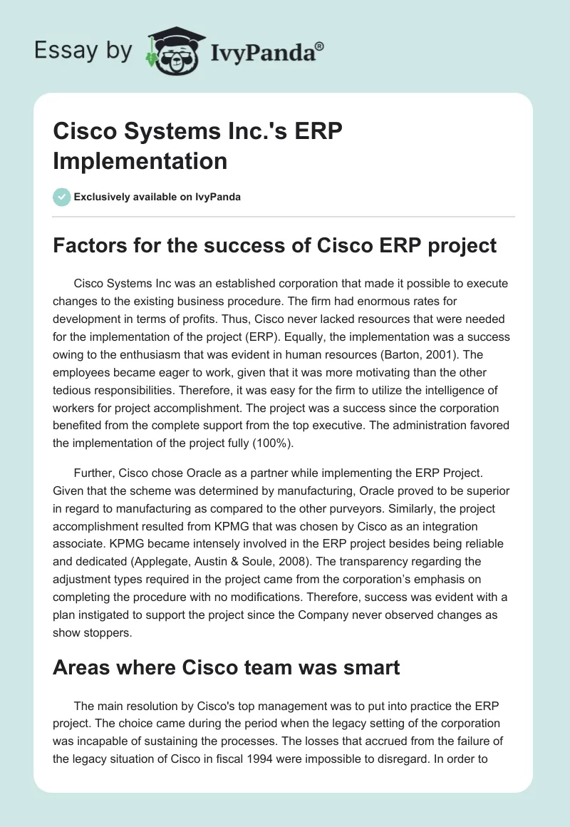 Cisco Systems Inc.'s ERP Implementation. Page 1