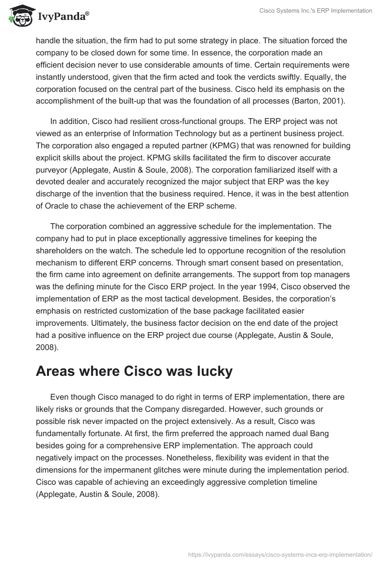 Cisco Systems Inc.'s ERP Implementation. Page 2