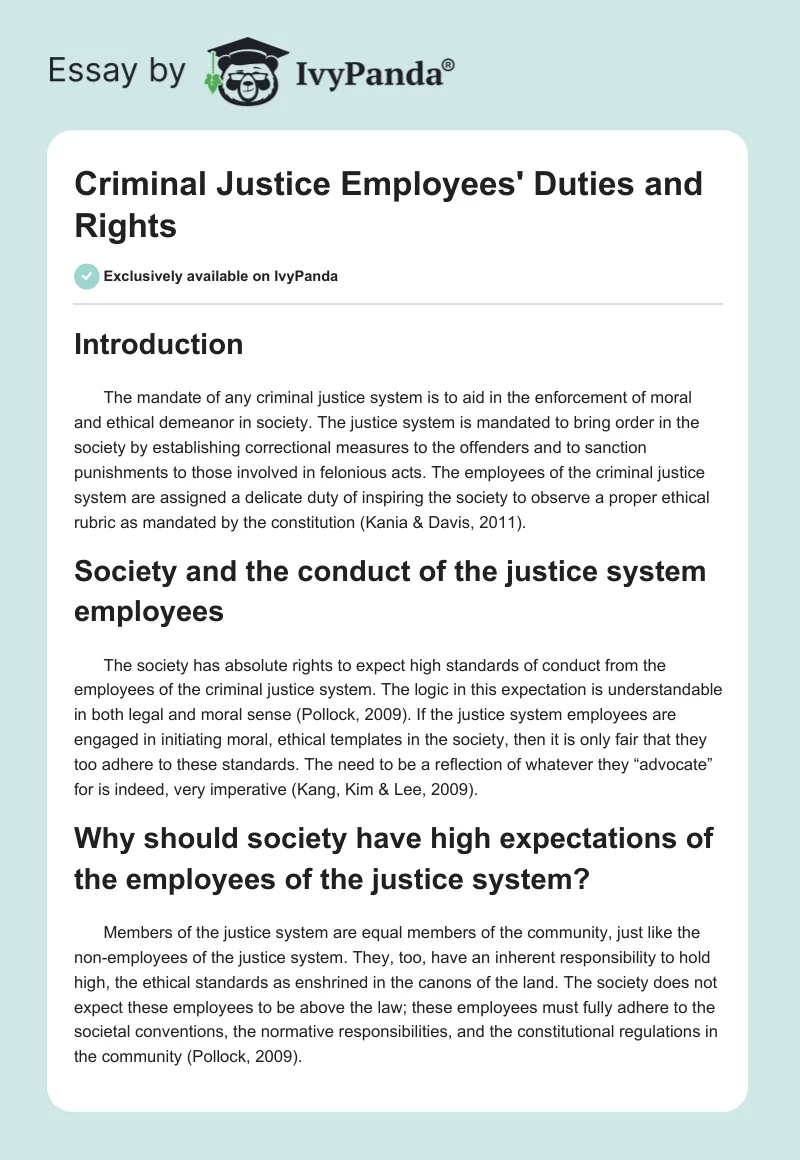 Criminal Justice Employees' Duties and Rights. Page 1