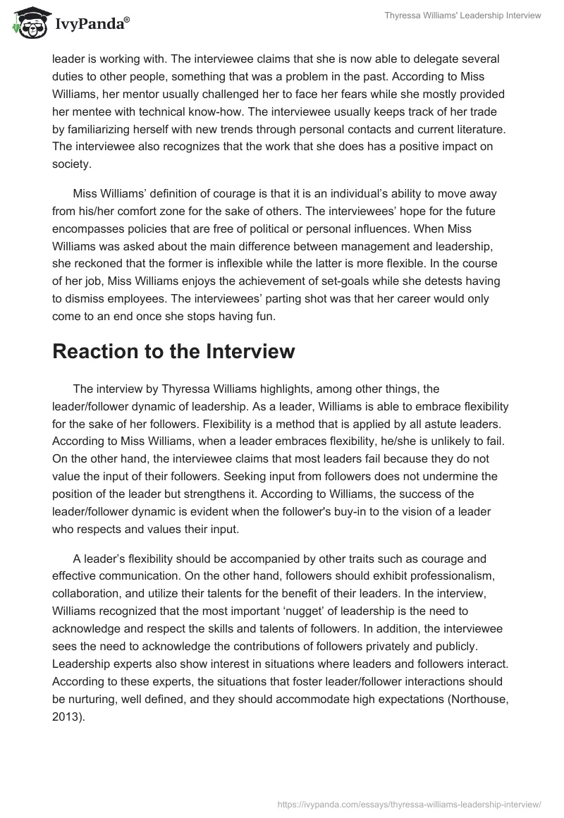 Thyressa Williams' Leadership Interview. Page 2