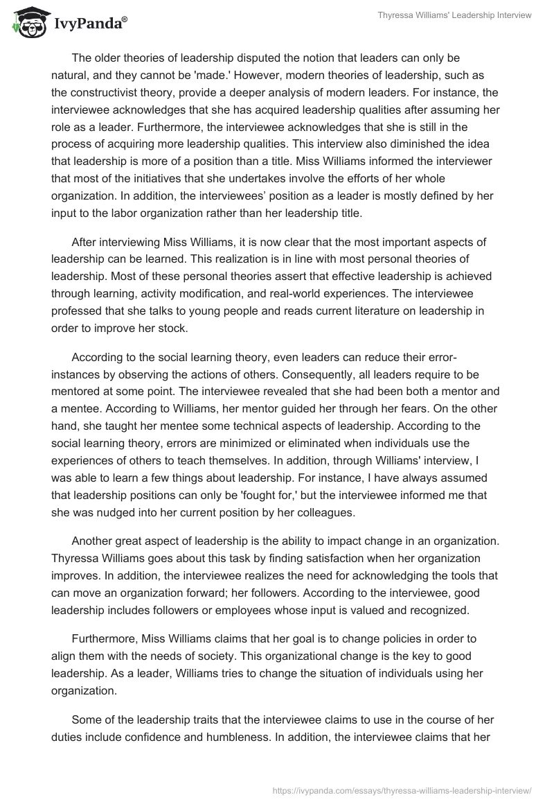 Thyressa Williams' Leadership Interview. Page 3