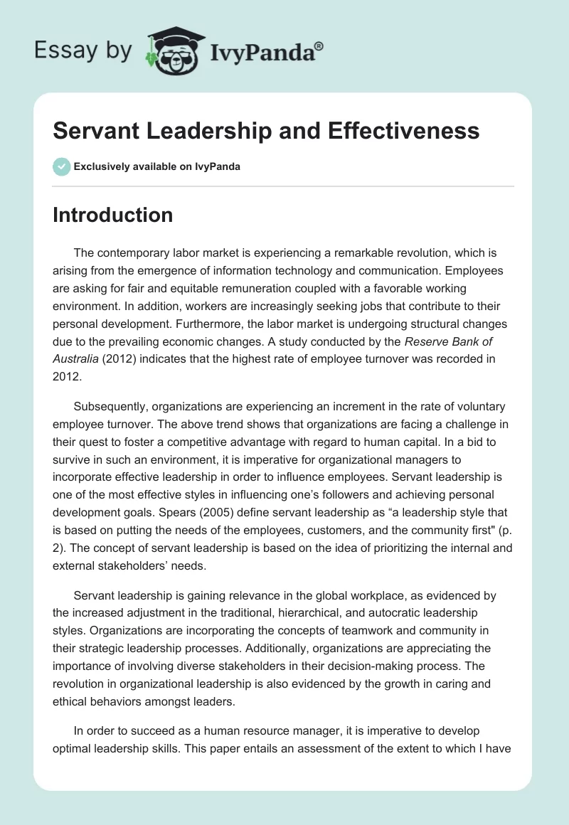 Servant Leadership and Effectiveness. Page 1