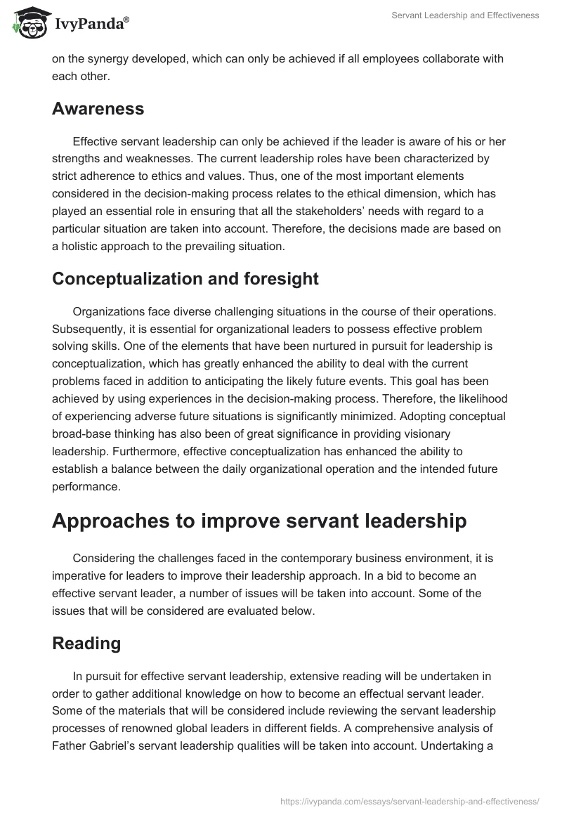 Servant Leadership and Effectiveness. Page 5