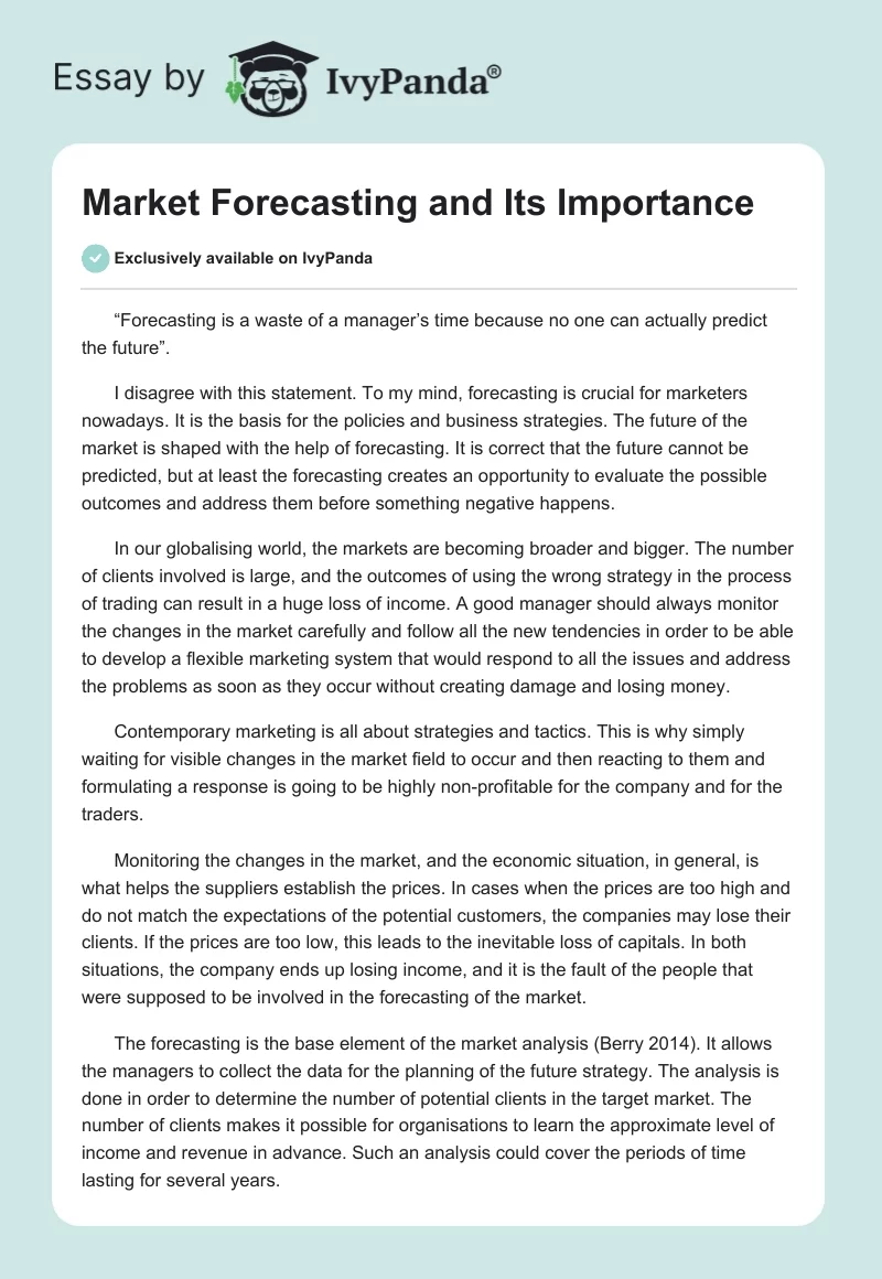 Market Forecasting and Its Importance. Page 1