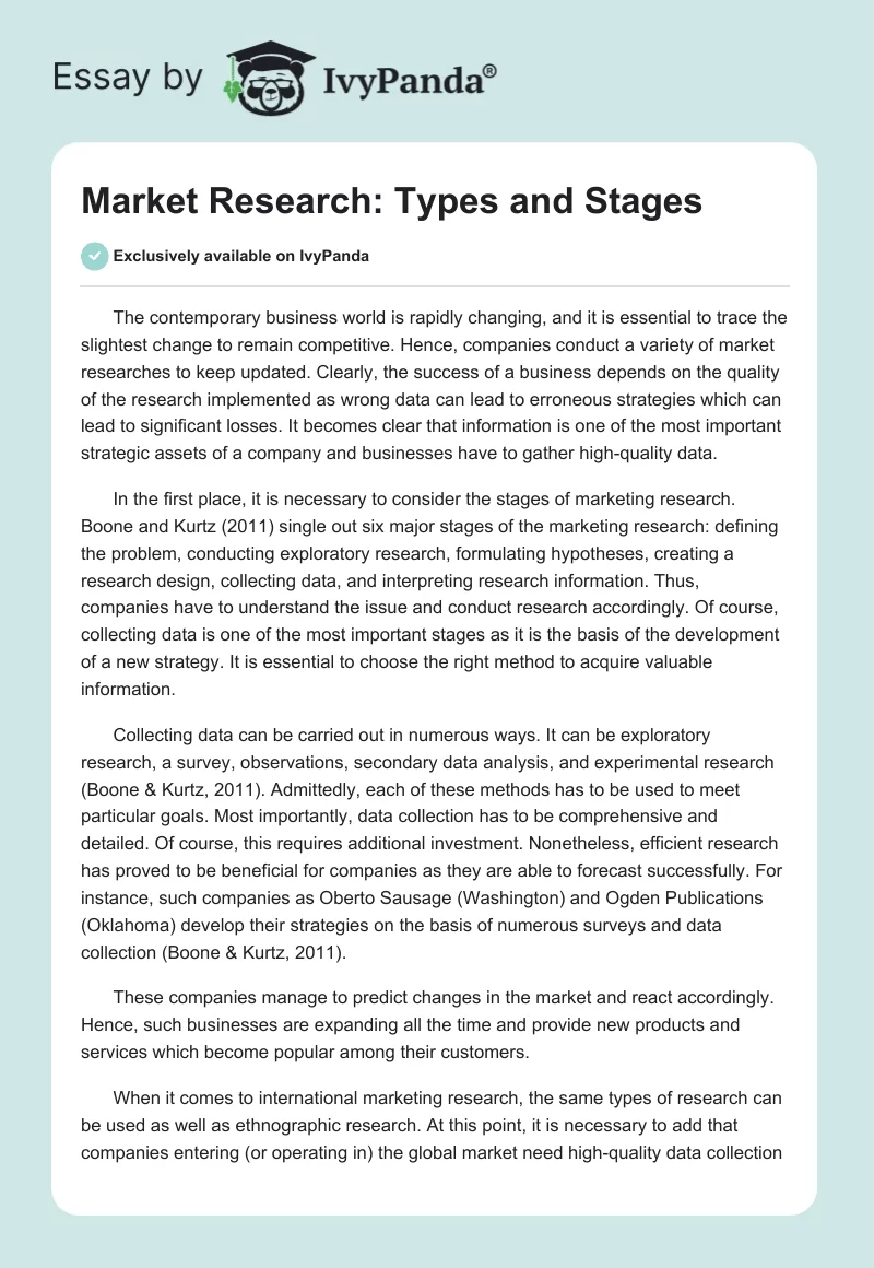 Market Research: Types and Stages. Page 1