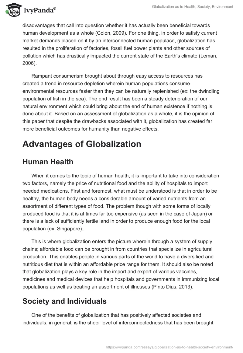Globalization as to Health, Society, Environment. Page 2