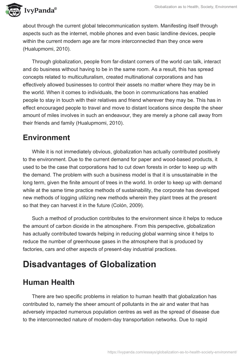 Globalization as to Health, Society, Environment. Page 3