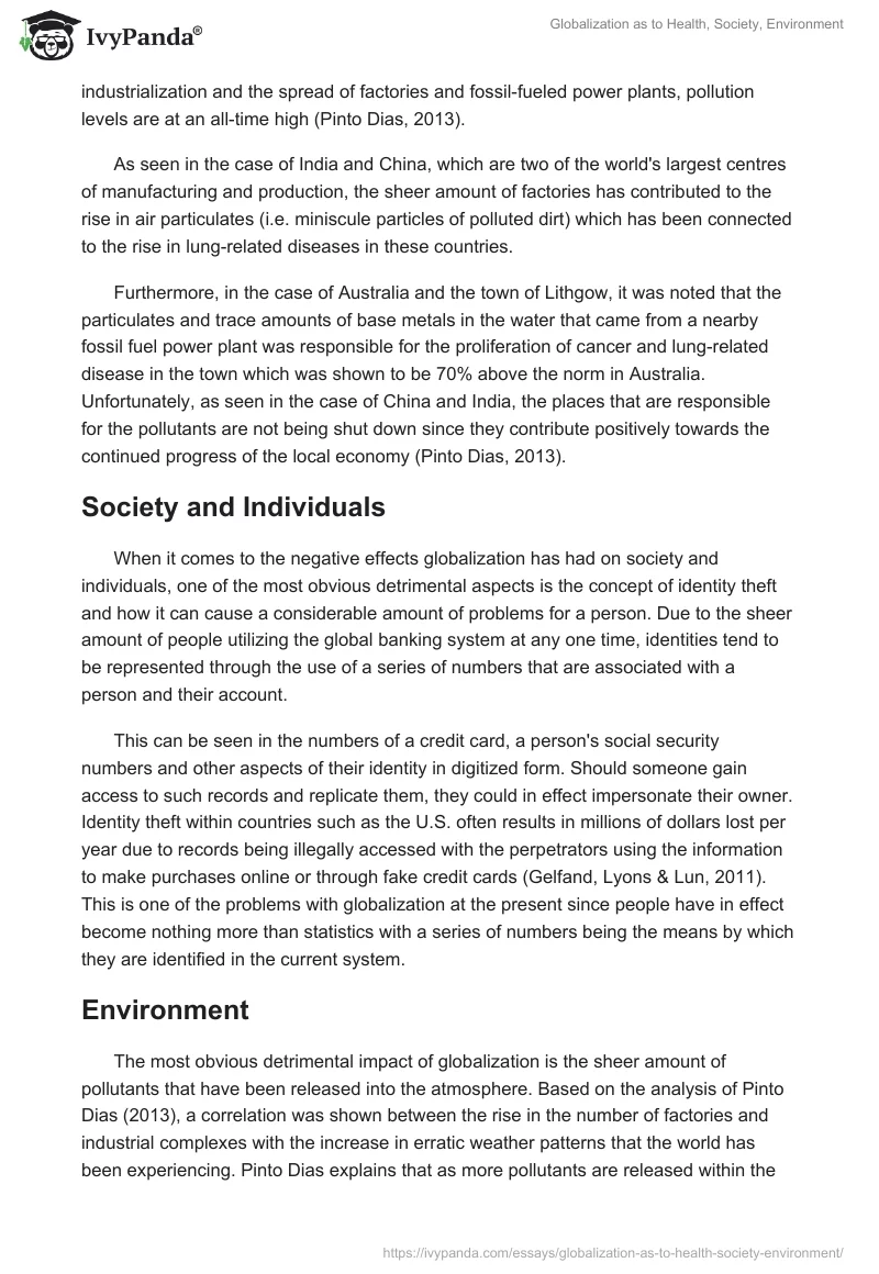 Globalization as to Health, Society, Environment. Page 4