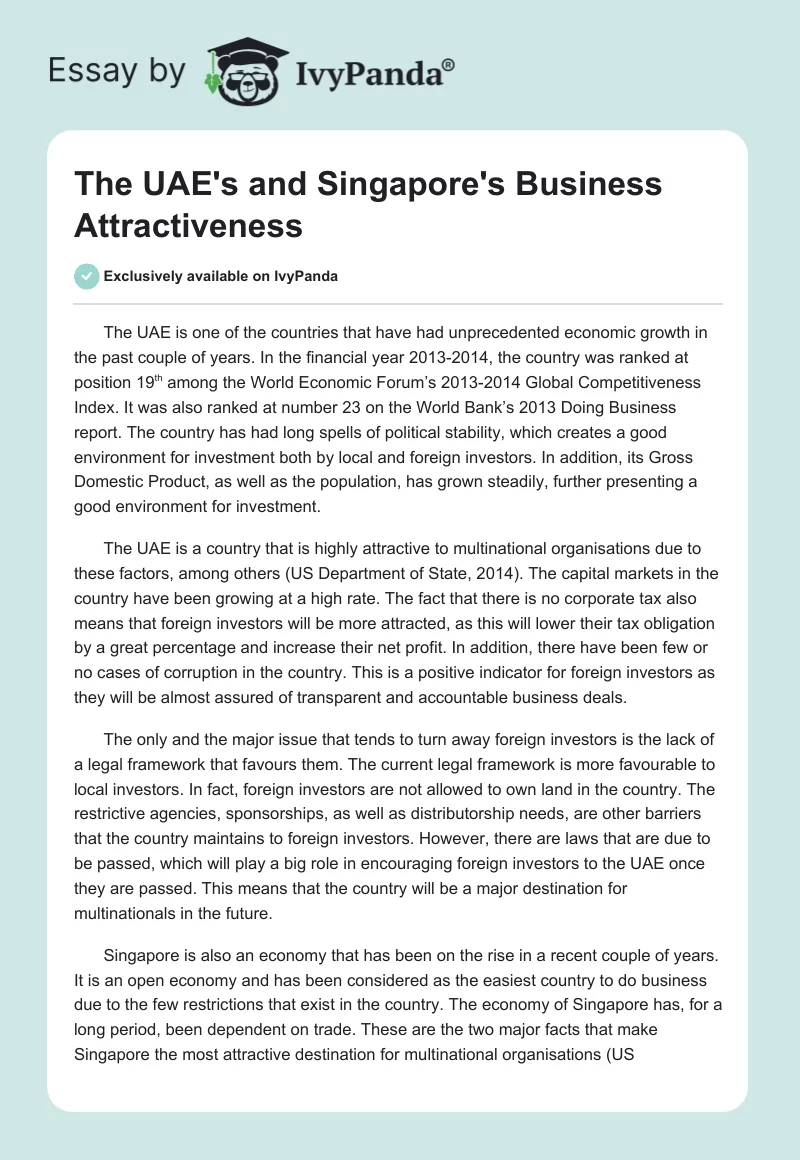 The UAE's and Singapore's Business Attractiveness. Page 1