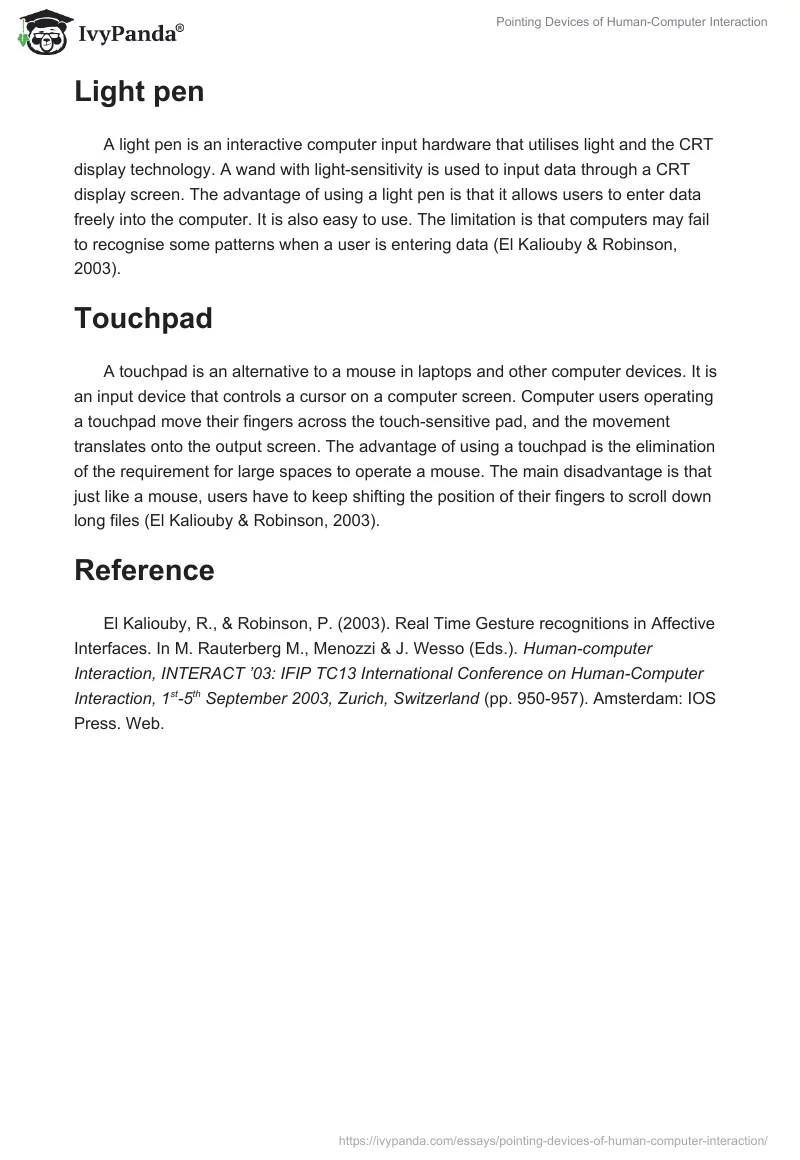 Pointing Devices of Human-Computer Interaction. Page 3