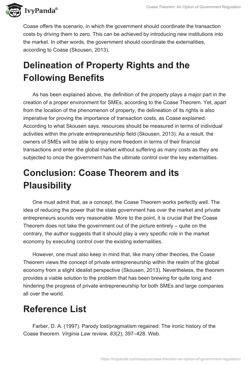 Coase Theorem: An Option of Government Regulation. Page 2