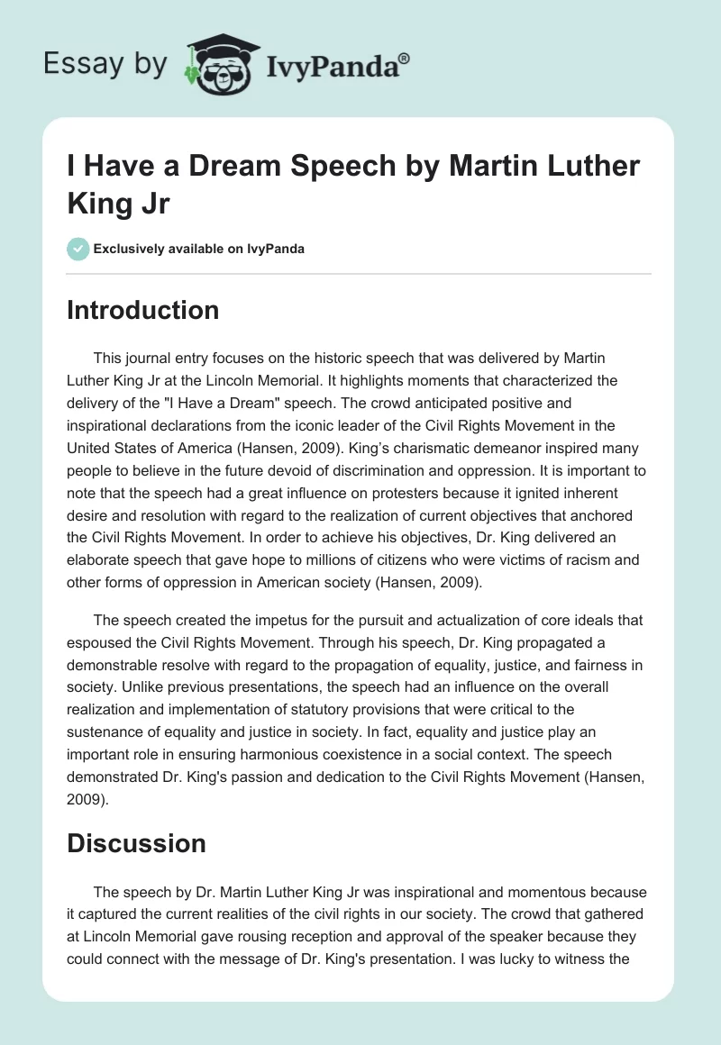 "I Have a Dream" Speech by Martin Luther King Jr. Page 1