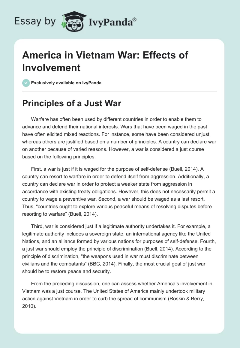 America in Vietnam War: Effects of Involvement. Page 1