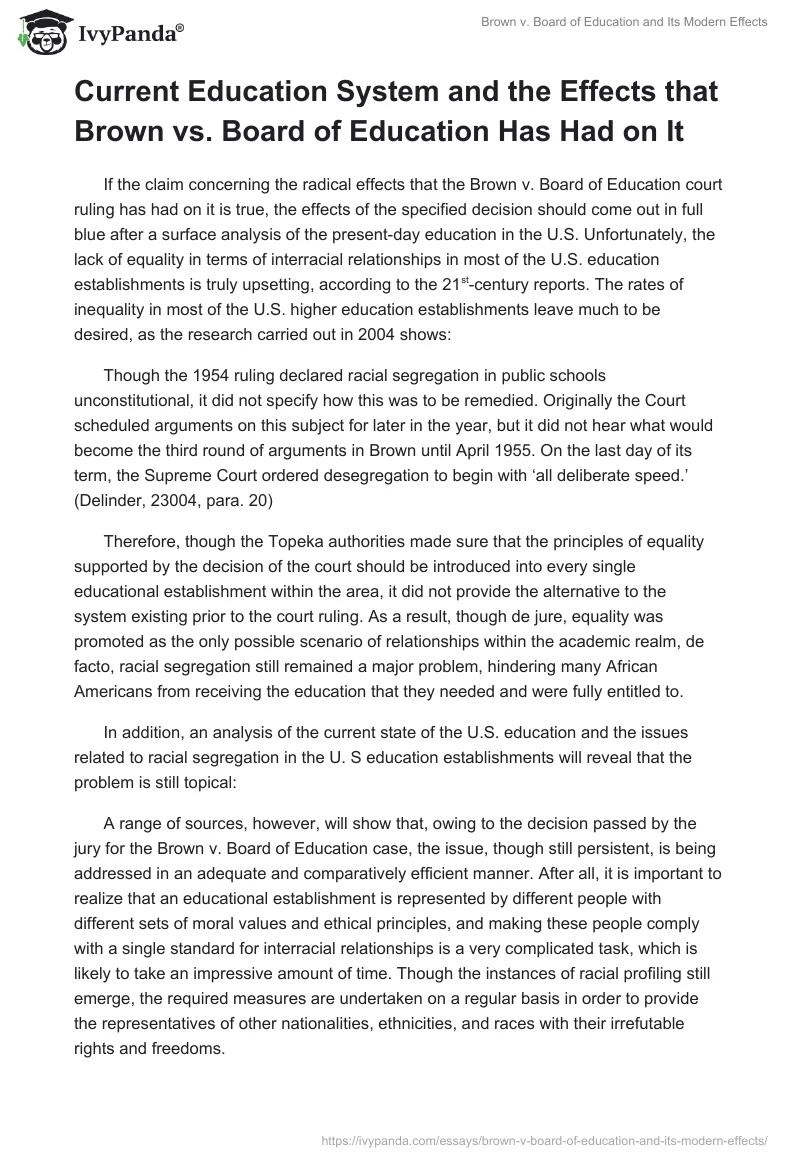 Brown v. Board of Education and Its Modern Effects. Page 2