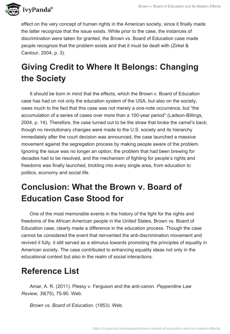 Brown v. Board of Education and Its Modern Effects. Page 5
