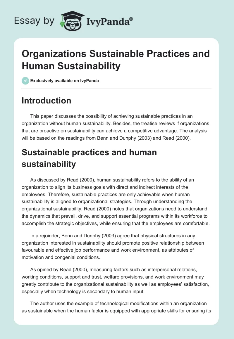 Organizations Sustainable Practices and Human Sustainability. Page 1