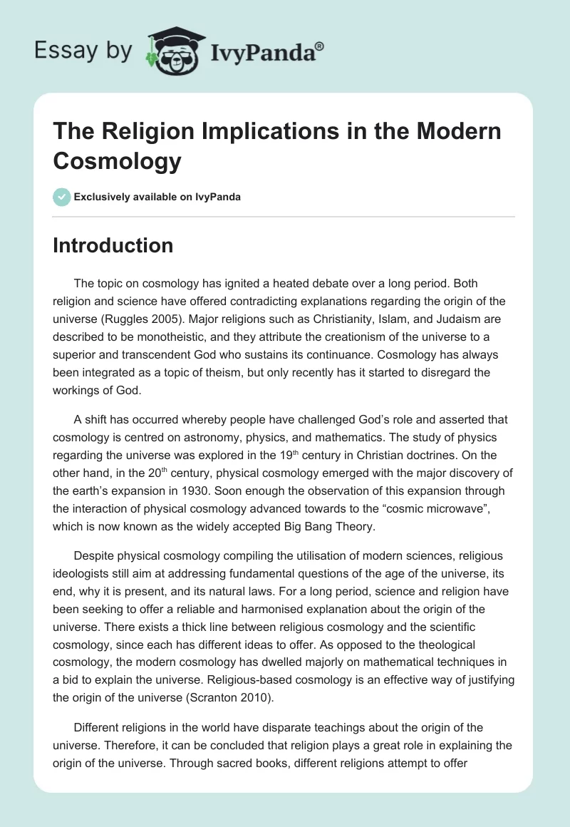 The Religion Implications in the Modern Cosmology. Page 1