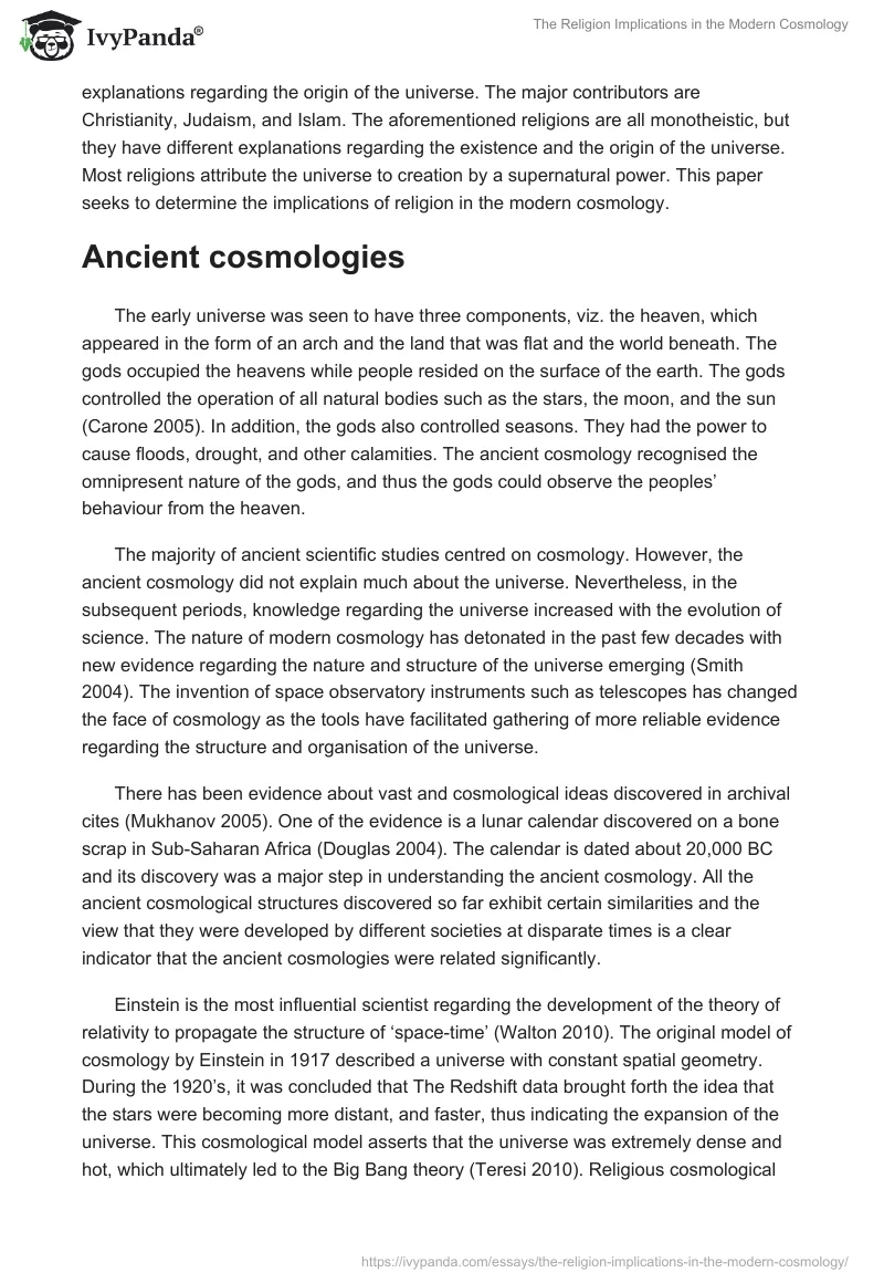 The Religion Implications in the Modern Cosmology. Page 2