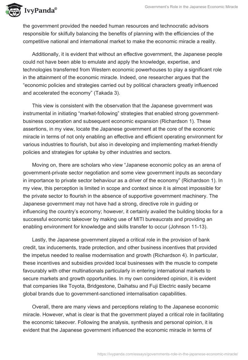 Government’s Role in the Japanese Economic Miracle. Page 2