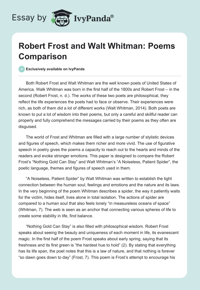 Robert Frost and Walt Whitman: Poems Comparison. Page 1