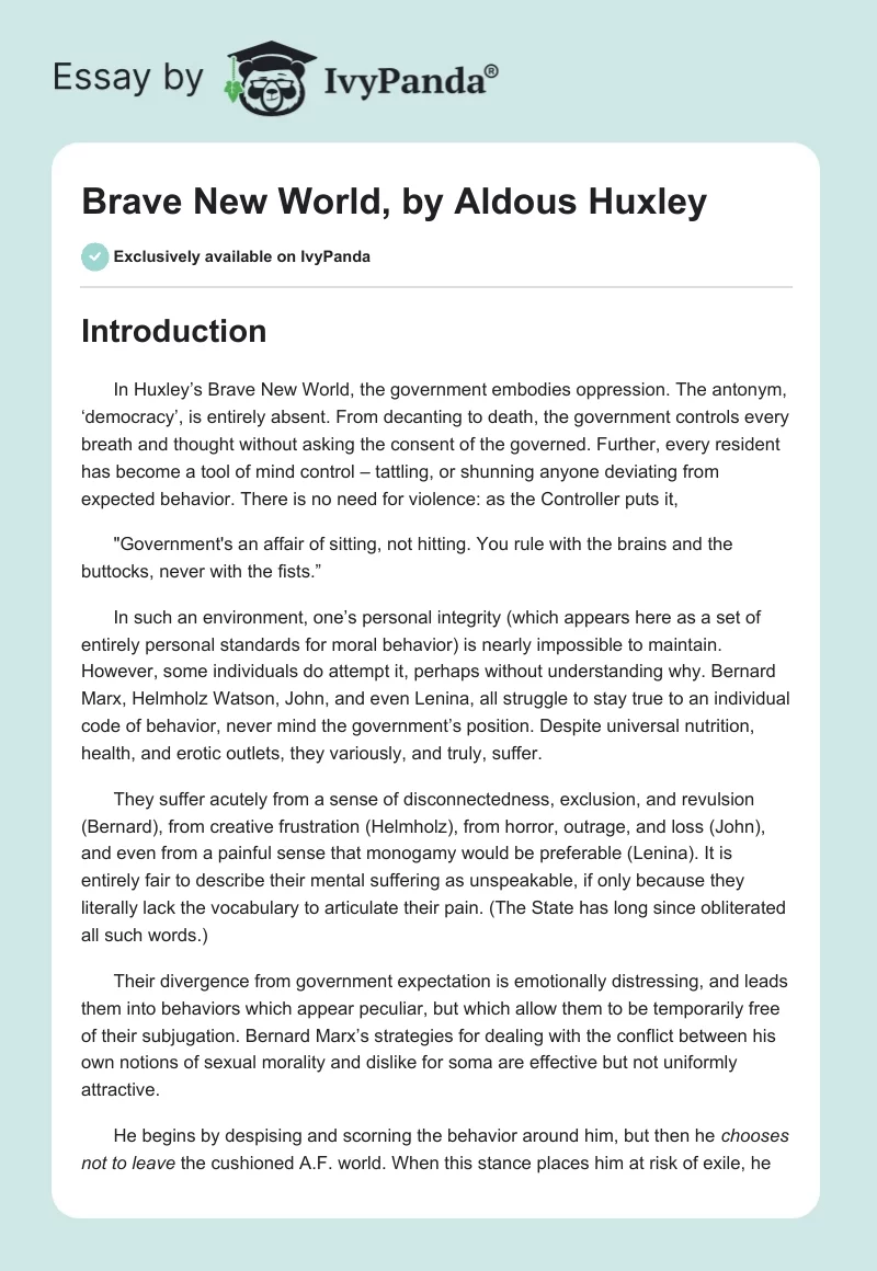 Brave New World, by Aldous Huxley. Page 1