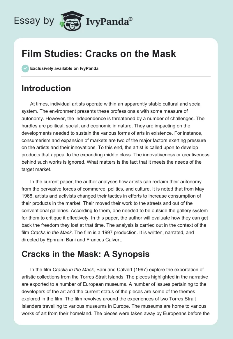 Film Studies: "Cracks on the Mask". Page 1