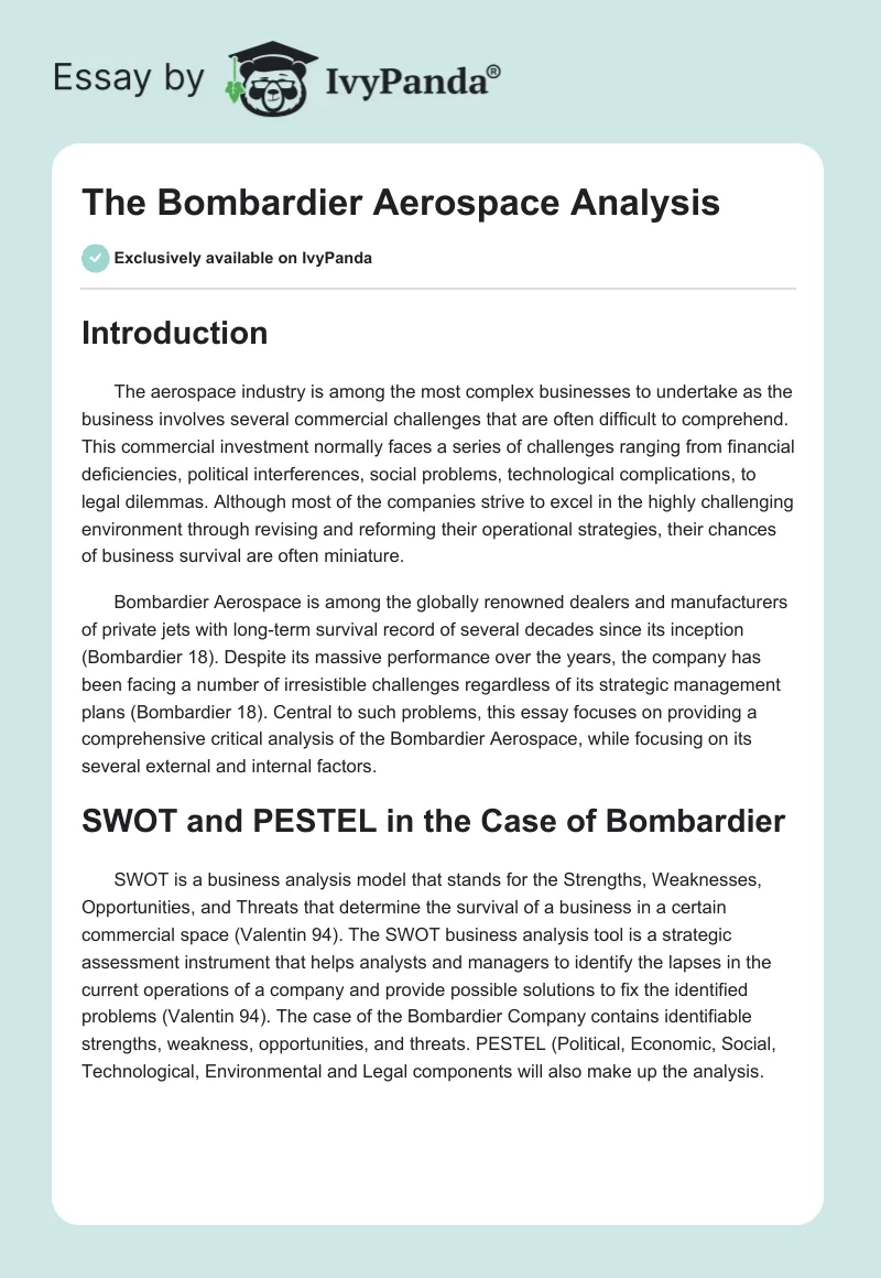 The Bombardier Aerospace Analysis. Page 1