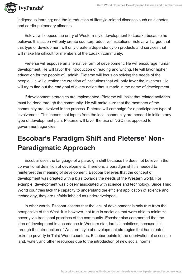 Third World Countries Development: Pieterse and Escobar Views. Page 3