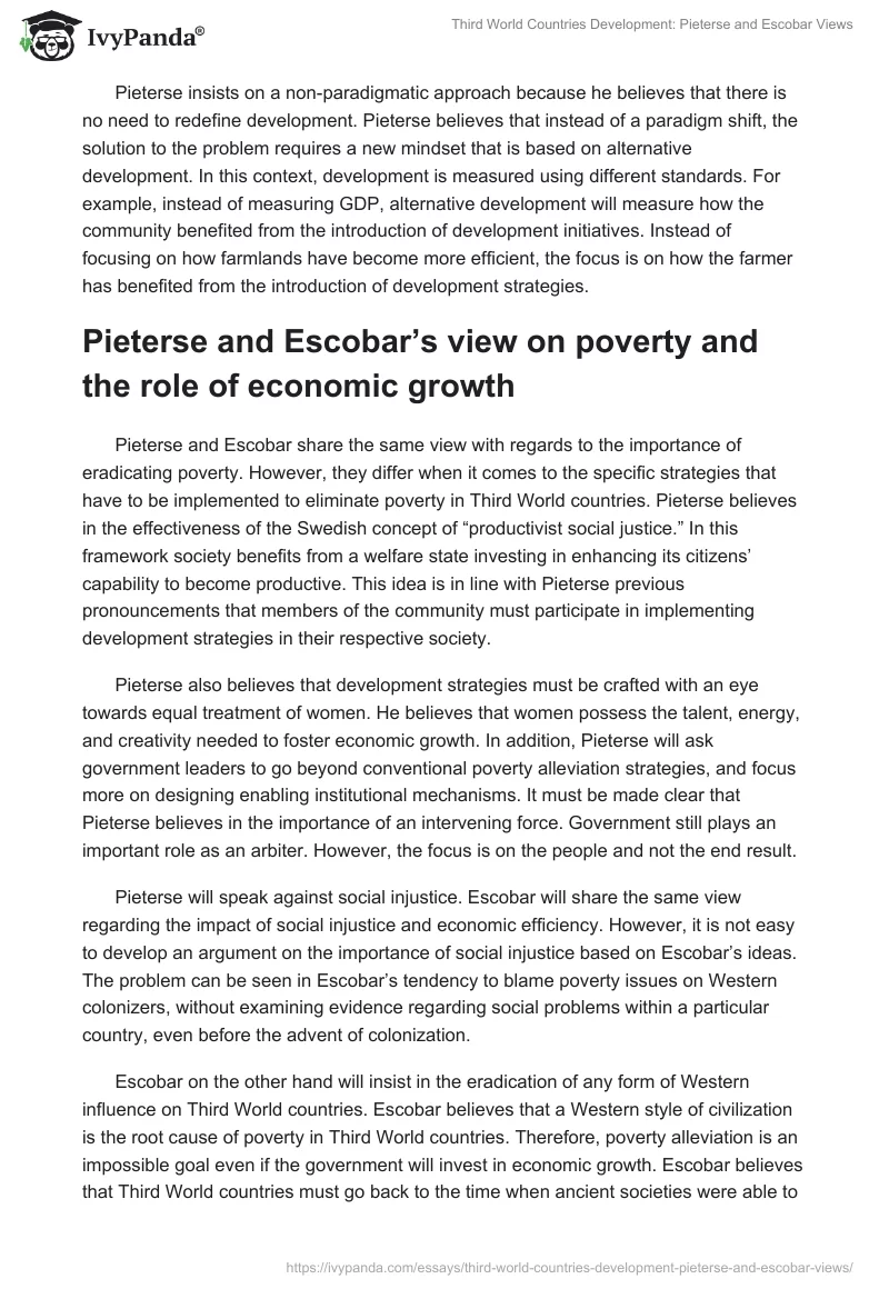 Third World Countries Development: Pieterse and Escobar Views. Page 4
